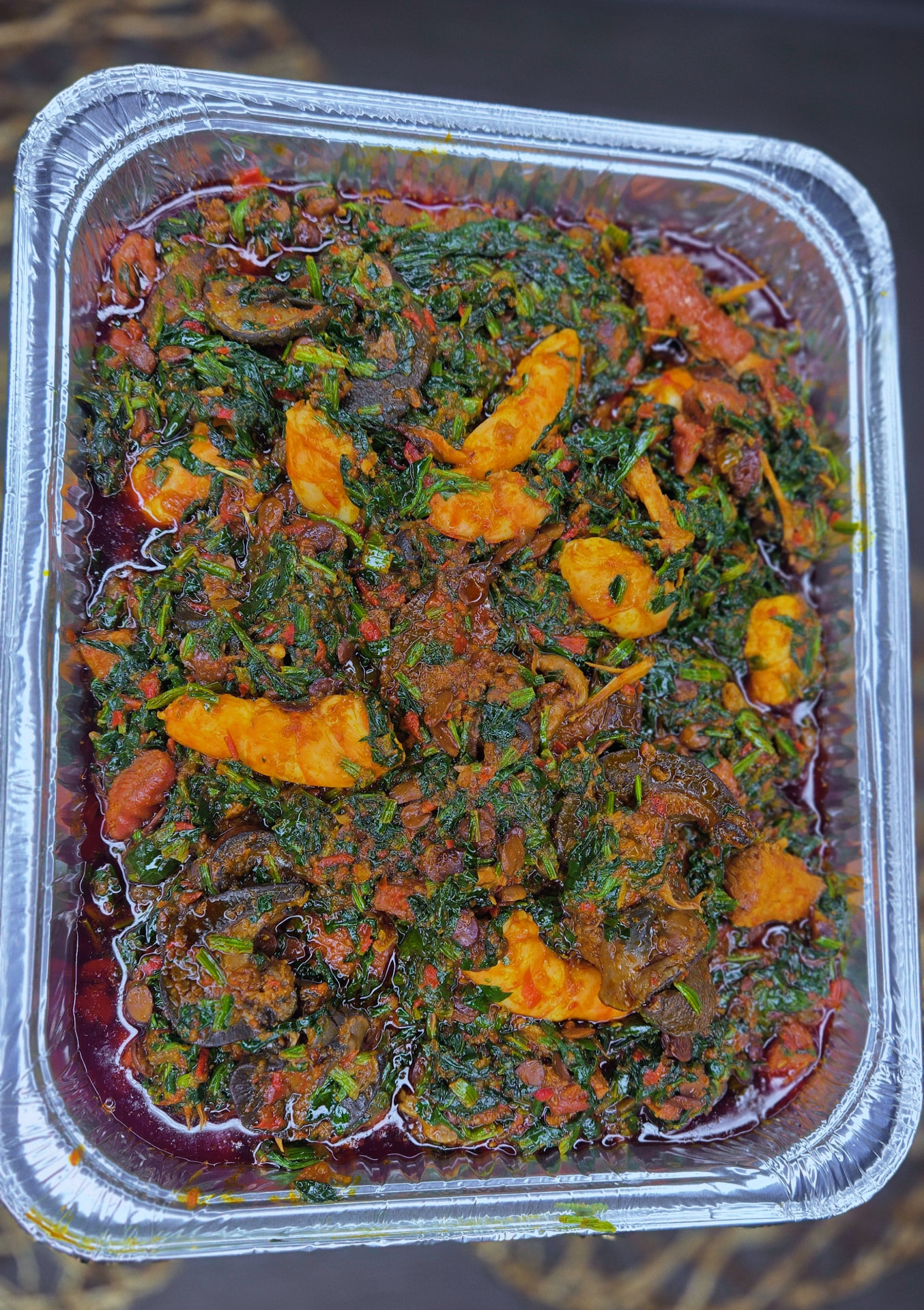 Nigerian efo riro spinach stew with protein